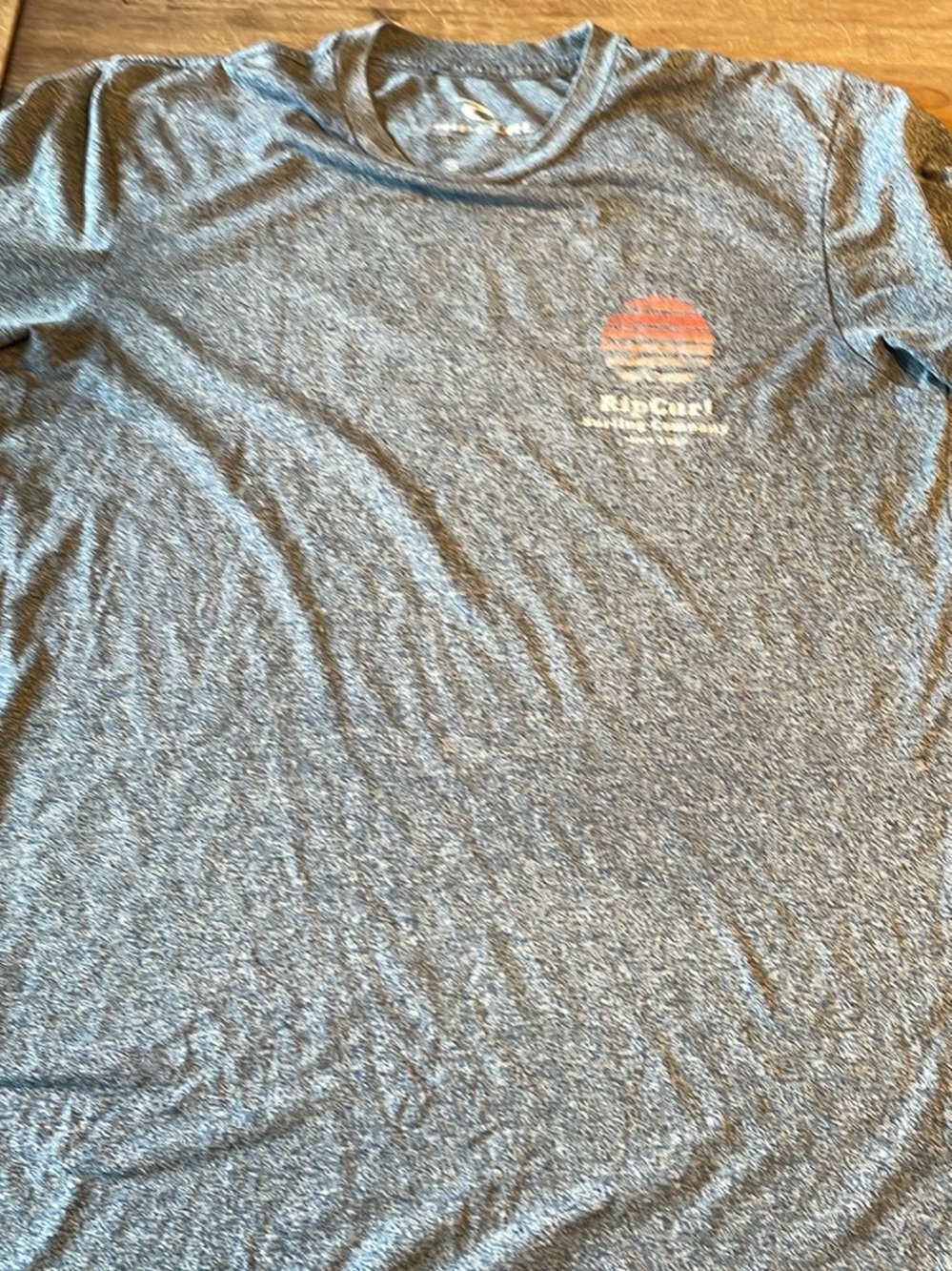 Rip Curl Heather Gray Short Sleeve Tee with Orange Sunset Graphic